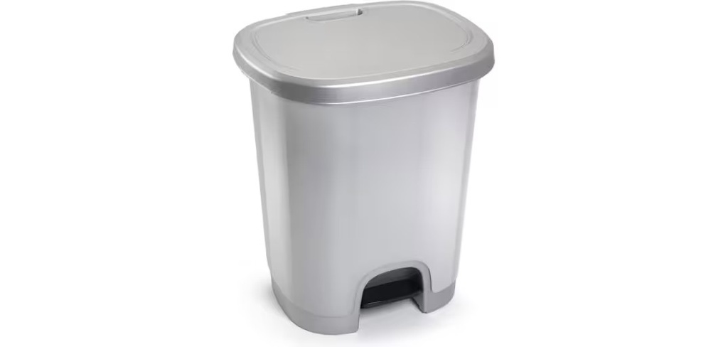 PAPELERA CONTENEDOR PLASTICFORTE PLASTICO CON TAPADERA Y PEDAL 27 LITROS COLOR PLATA 380X320X450 MM