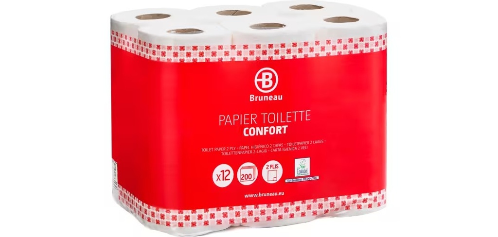 PAPEL HIGIÉNICO DOMÉSTICO BRUNEAU DOBLE CAPA 20M- PAQUETE DE 96 ROLLOS