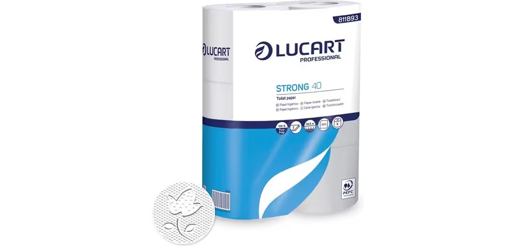 PAPEL HIGIÉNICO DOMÉSTICO LUCART STRONG 40 DOBLE CAPA 38,5M - FILM DE 6 ROLLOS